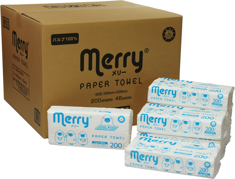 ペーパータオル メリータオル パルプ100％ 200枚 48パック